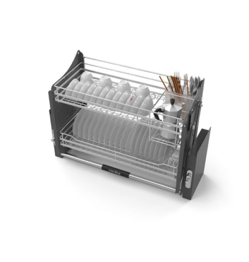 Rổ chén đĩa Hafele với thiết kế lưới tròn, kèm ống đựng đũa LENTO 504.76.142