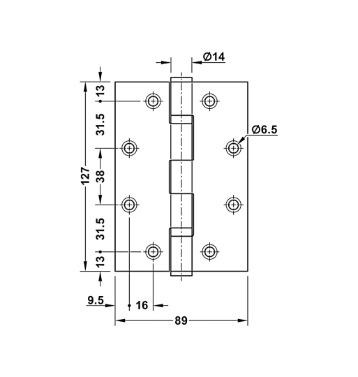 Bản lề lá Hafele chống cháy 127x89x3 - 2 vòng bi 926.98.130