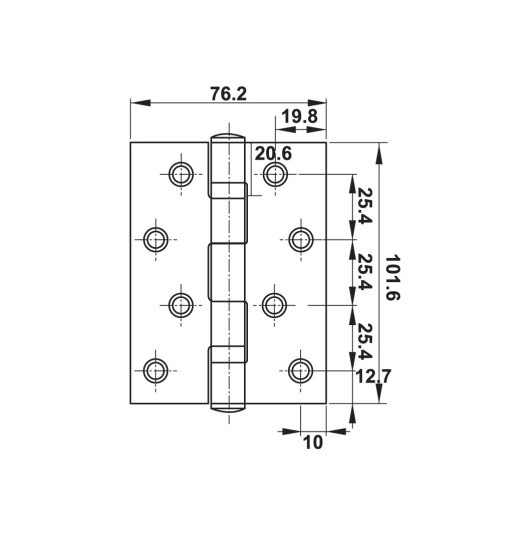 Bản lề lá Hafele inox 102 x 76 x 3 mm 2 vòng bi  489.05.021