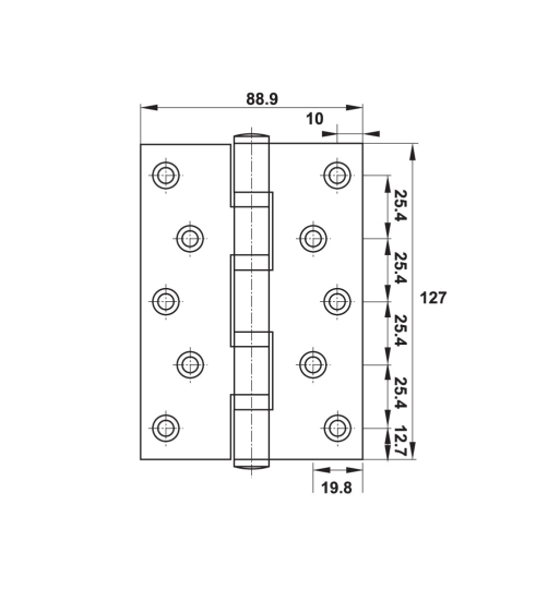 Bản lề lá Hafele inox 127 x 89 x 3 mm 2 vòng bi 489.05.023