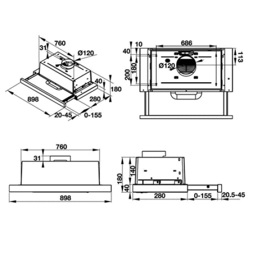 Máy hút mùi âm tủ Hafele HH-TI90D 539.81.085