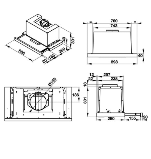 Máy hút mùi âm tủ mặt kính đen Hafele HH-TG90E 539.81.075