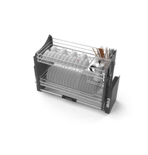 Rổ chén đĩa Hafele với thiết kế lưới tròn, kèm ống đựng đũa LENTO 504.76.142