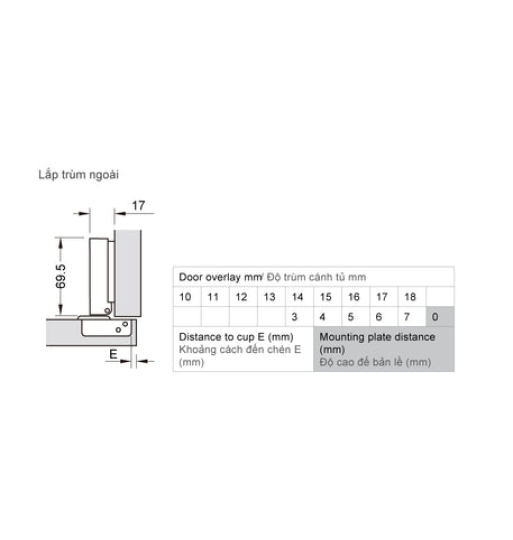 Bản lề Hafele METALLA SM 110 độ, giảm chấn, inox 304, trọn bộ DIY 483.01.720