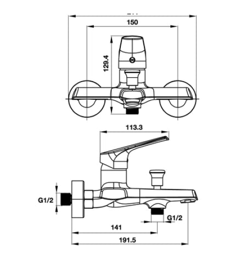 Bộ trộn bồn tắm Hafele lắp nổi VIGOR 495.61.142