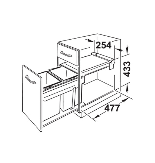 Thùng rác Hafele 2 ngăn, có ray kéo 502.72.761