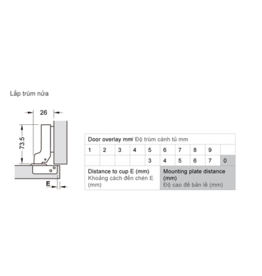 Bản lề Hafele METALLA SM 110 độ, giảm chấn, inox 304, trọn bộ DIY 483.01.720