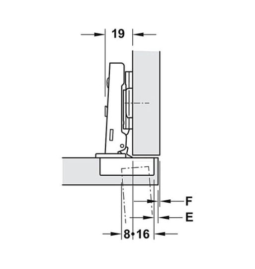 Bản lề Hafele Metalla A 95º cho cửa gỗ dày 311.81.504