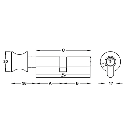 Ruột khóa Hafele 1 đầu chìa, 1 đầu vặn 65mm 916.96.666