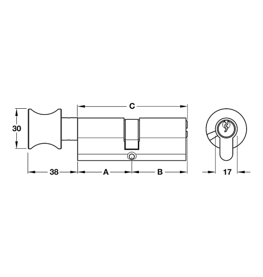Ruột khóa Hafele 1 đầu chìa, 1 đầu vặn 916.96.307