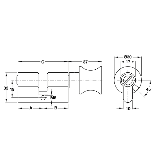 Ruột khóa WC Hafele 916.96.407
