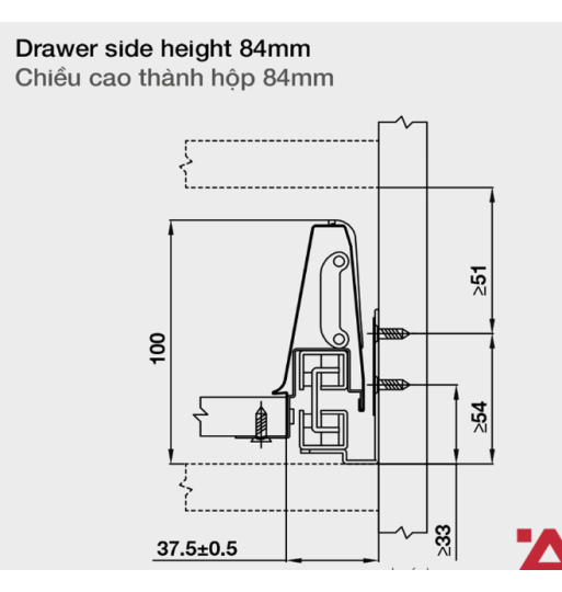 Ray Hộp Alto Giảm Chấn H84mm Hafele 552.75.005
