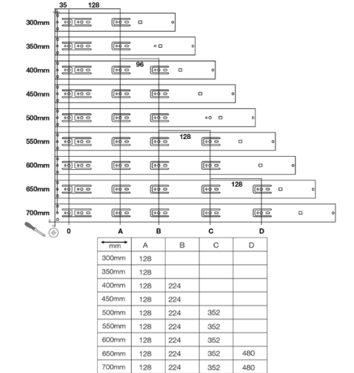 Ray Bi Không Giảm Chấn 350mm Hafele 494.02.462