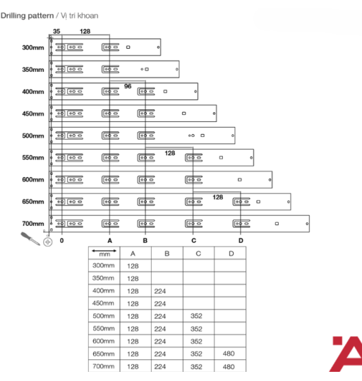 Ray Bi Giảm Chấn 450mm Hafele 494.02.064