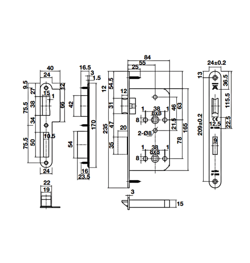 Thân khóa cho nhà vệ sinh Hafele 911.02.157
