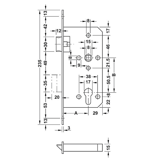 Thân khóa Hafele SASHLOCK  911.02.153